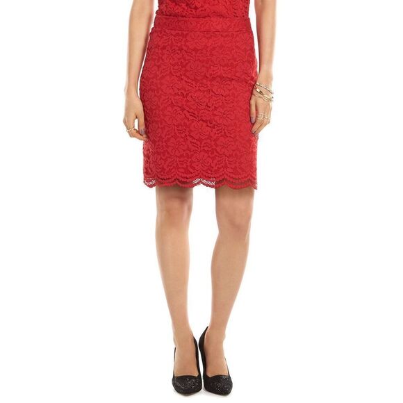 Elle Dresses & Skirts - Elle 4 bright red pull on lace layered pencil skirt